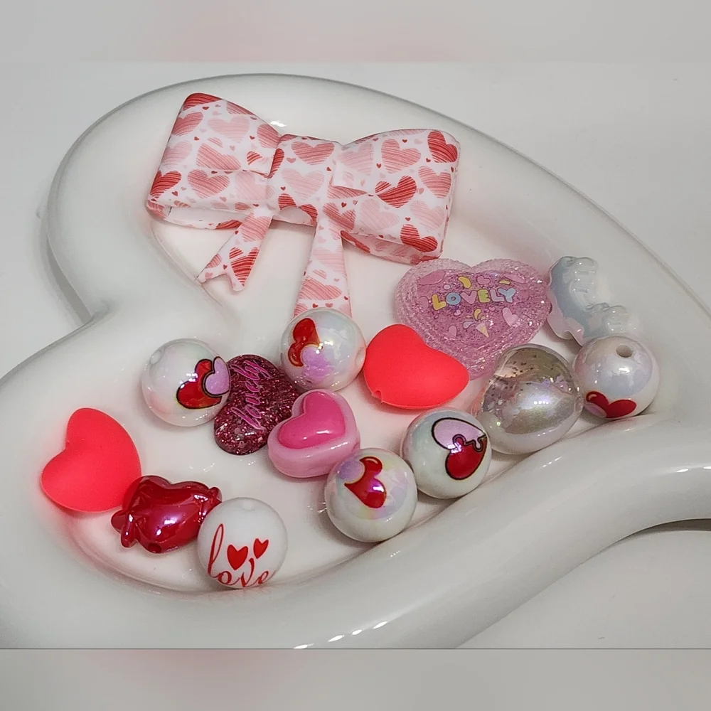 Beads Valentine's Day Bow Hearts Valentine Acrylic Silicone Mix Crafts‎ Jewelry